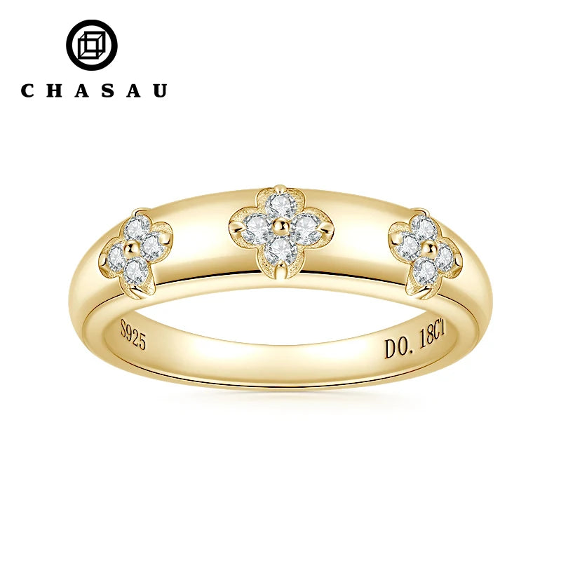 Eternity Band Wedding Ring Jewelry Flower Halo 1.5mm 0.015ct Moissanite S925 Sterling Silver White Gold Plated Rings for Wome