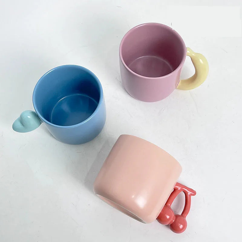 Wholesale Contrast Color Macaron Ceramic Coffee Mug Creative Personality Fruit Handle Mug