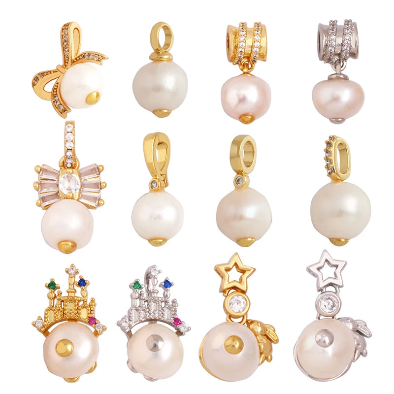 Classics Fashion Pearl 18K Gold Plated Bowknot Charm PendantBracelet Earring Necklace Components Jewelry Findings Supplies K4