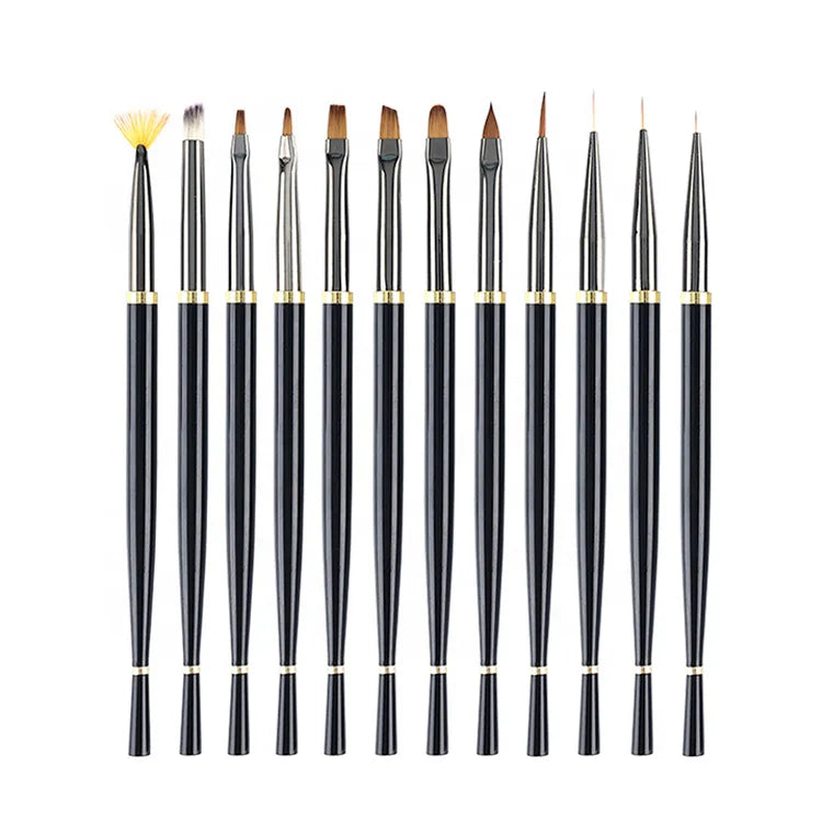 Cheap Promotion Fashion Design Best Quality Oval Flat Round Gel Liner Stripe Painting Black Metal Nail Art Brushes with Cover
