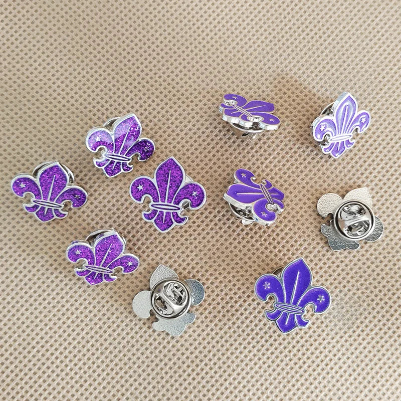 Wholesale Custom Logo Fleur De Lis Metal Glitter Enamel Lapel Pin for Hats