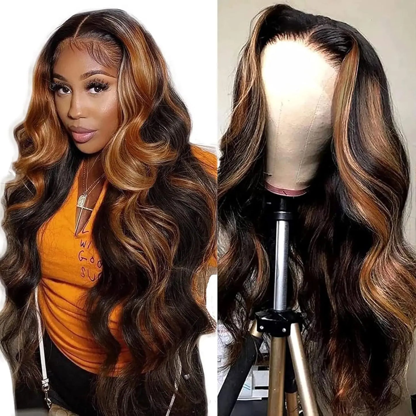 Body Wave Lace Front Wig Human Hair13x6 T30 220% Density Highlight Lace Front Wigs Human Hair Pre Plucked Transparent Lace