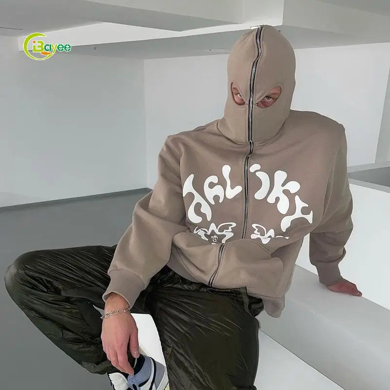 Cotton Heavyweight Full Zip up Hoodie Y2K Clothing Men 3D Puff Printing Custom Full Face Zip up Hoodie