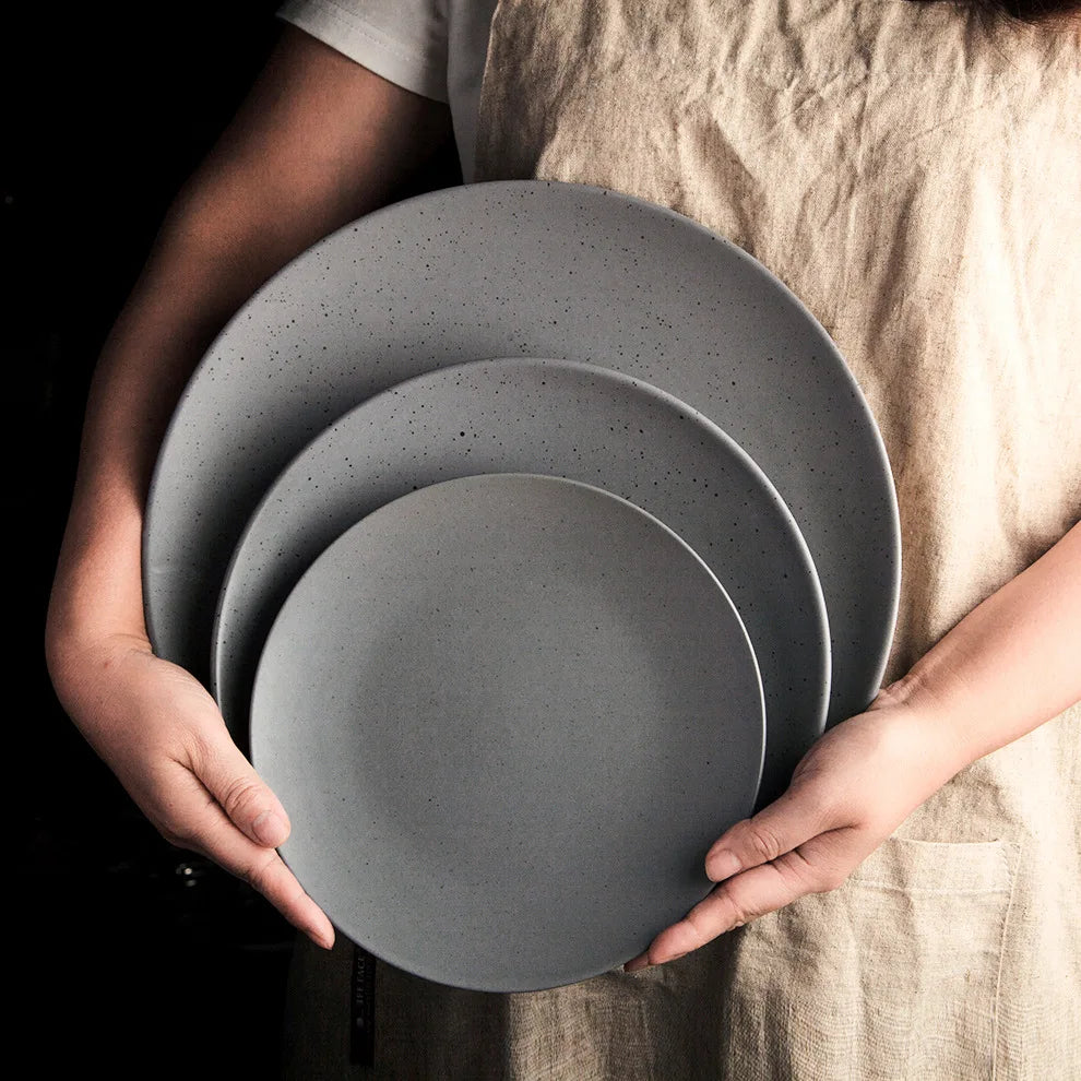 Matte Ceramic Dinner Plate Round Gray Steak Cold Dishes Fruit Salad Pasta Serving Tray Show Platter Buffet Restaurant Tablewa