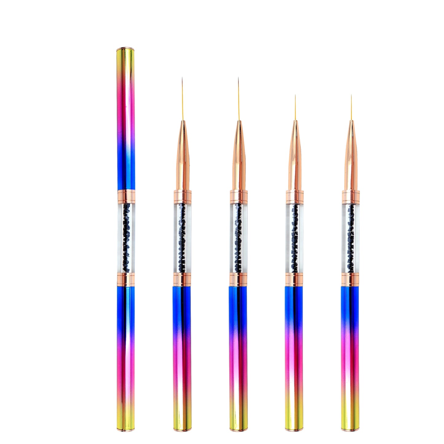 2024 Hot Gradient Rainbow Handle Double Ended Fine Liner Nail Art Brush Personalized Customized Painting Drawing Liner Tools
