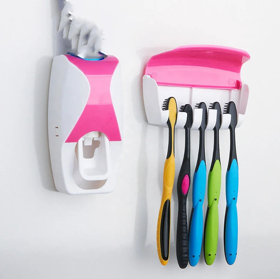 Toothpaste Squeezer Toothbrush Holder Toothbrush Dispenser Wall Mount Plastic Toothbrush Holder for Family Bathroom Use