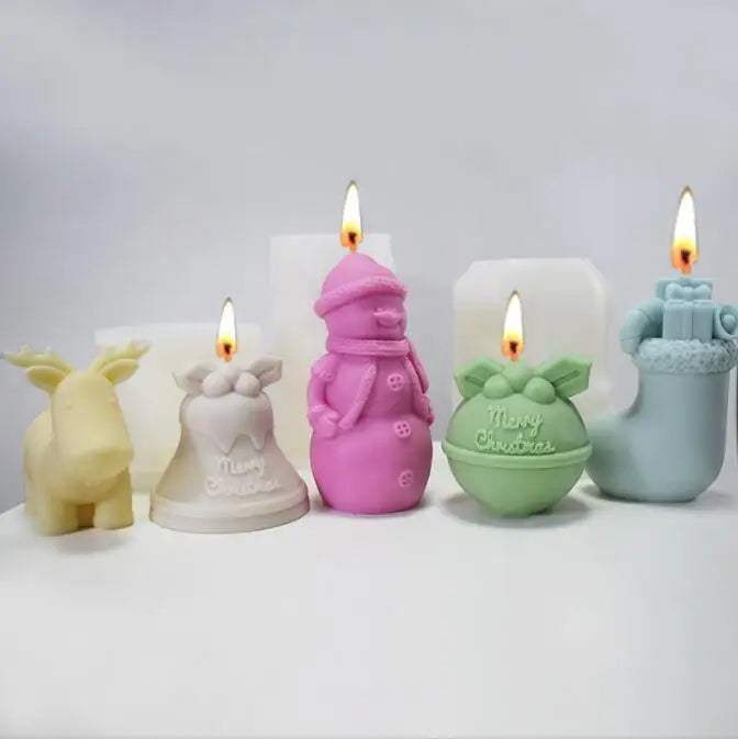 HY Cute Christmas Ornament Silicone Candle Mold DIY Melting Snowman Making Aromath Soap Chocolate Baking Molds Home Craft Dec