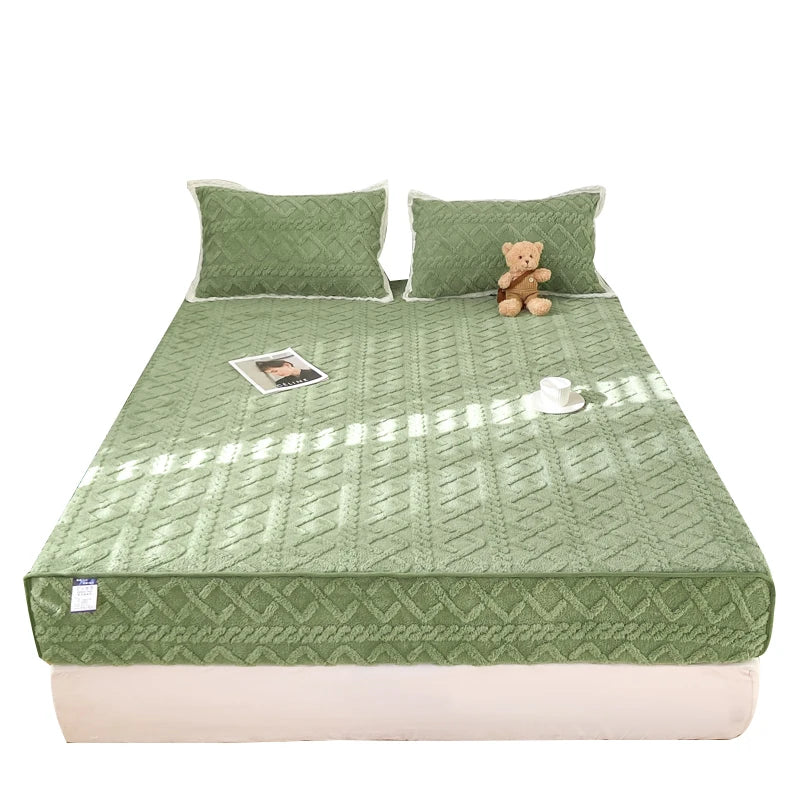 Factory Warm Jacquard Fleece Bed Sheets Winter Breathable Coral Fitted Sheet Soft Bed Mattress Protector Cover