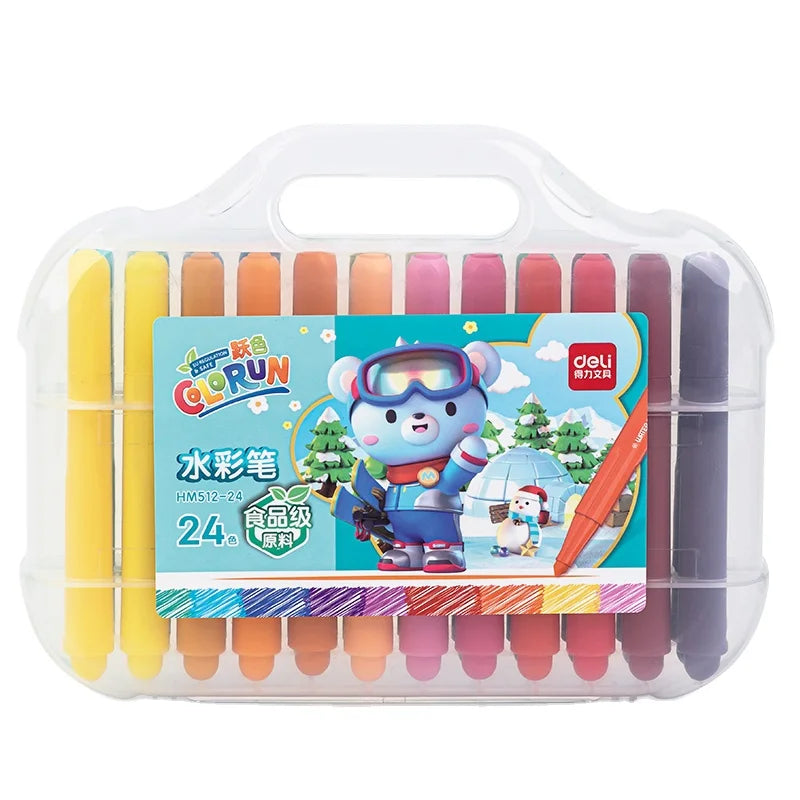 Deli HM512-24 24pcs/box Food Grade Watercolor Pen Round Pointed Cone-headed Watercolor Pen 48box*24pcs=1152pcs Per Carton Set