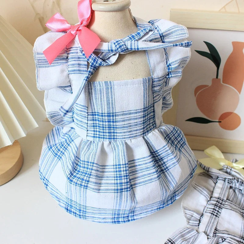 Pet Clothes New Spring/Summer Small Dog Clothing Manufacturer Wholesale Pet Supplies Small Breed Dog 24 Plaid Lace Skirt