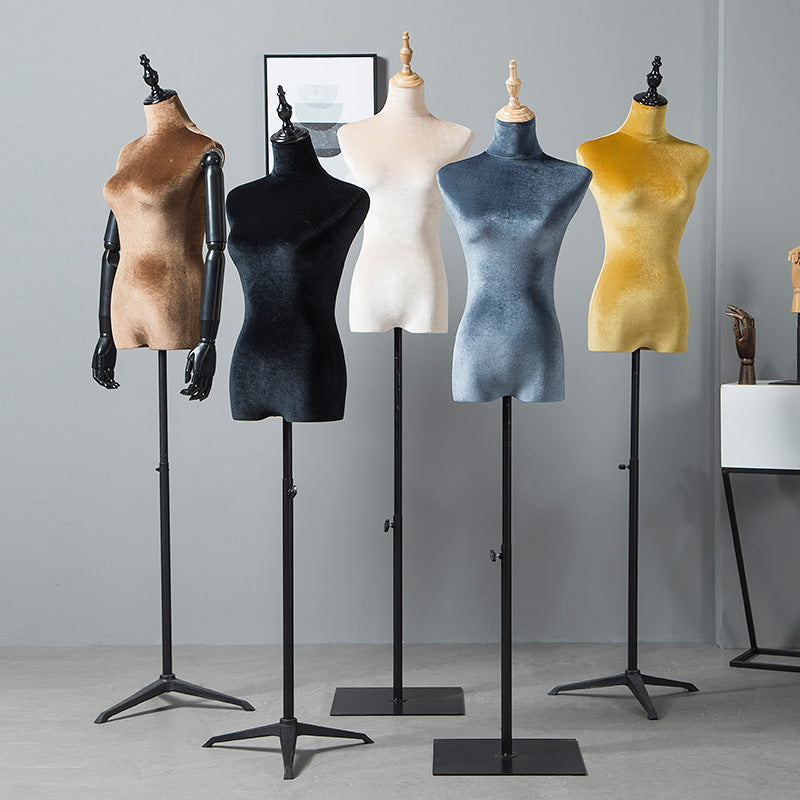 Clothing Store Velvet Half Body Female Mannequin Torso with Plating Gold Fashion Lady Display Dress Form Torso Model Props
