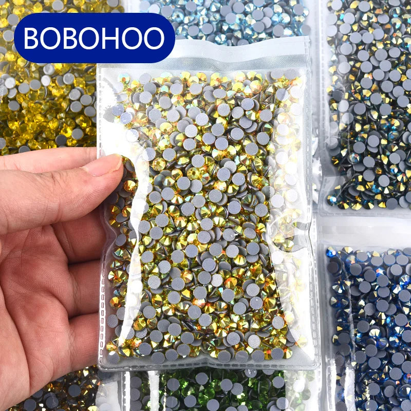 BOBOHOO Wholesale Flatblack Rhinestones 2088 Facets Cuts Hotfix Strass Glass Crystals 16 Facets Flatback Style Rhinestone Bea