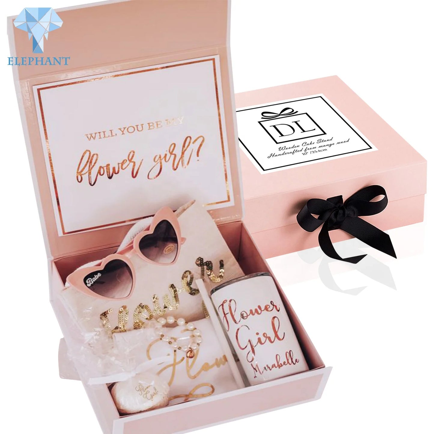 Custom Logo Design Flip-open Pink Wedding Party Luxury Gift Box With Bow Ribbons