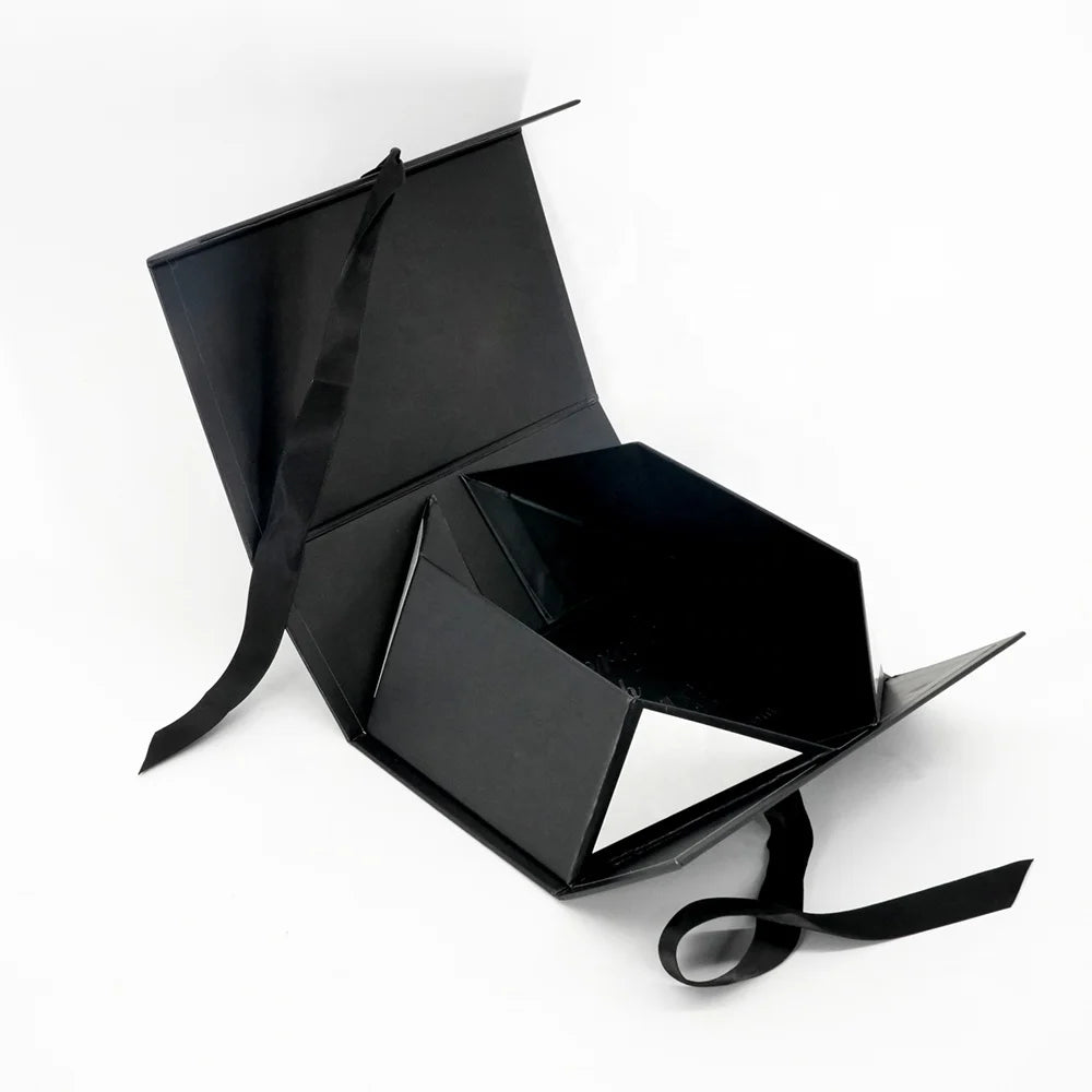 Custom Luxury Large Black Pink Folding Sets Foldable Gift Box With Magnets Ribbon Folding Cardboard Box for Clothing