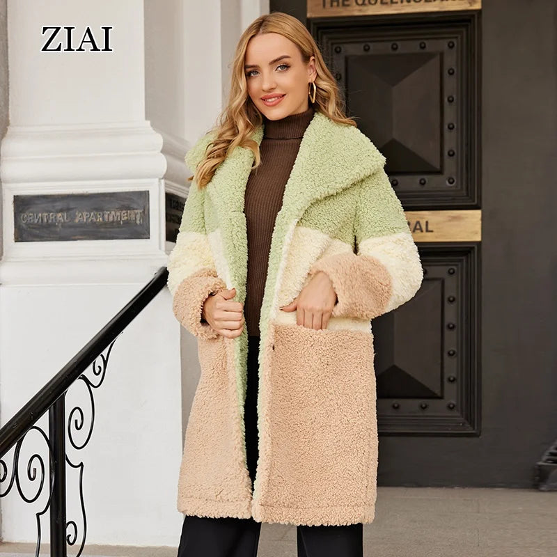 Wholesale Winter Jacket Warm and Fashionable Short Jacket Sheep Shearing Polyester Fiber Splicing Shearling Jacket