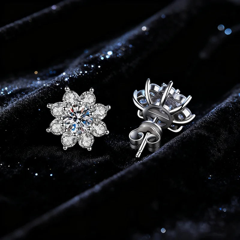 Sunflower Full Diamond  S925 Sterling Silver Vvs D Color Moissanite Stud Earrings for Women Gift