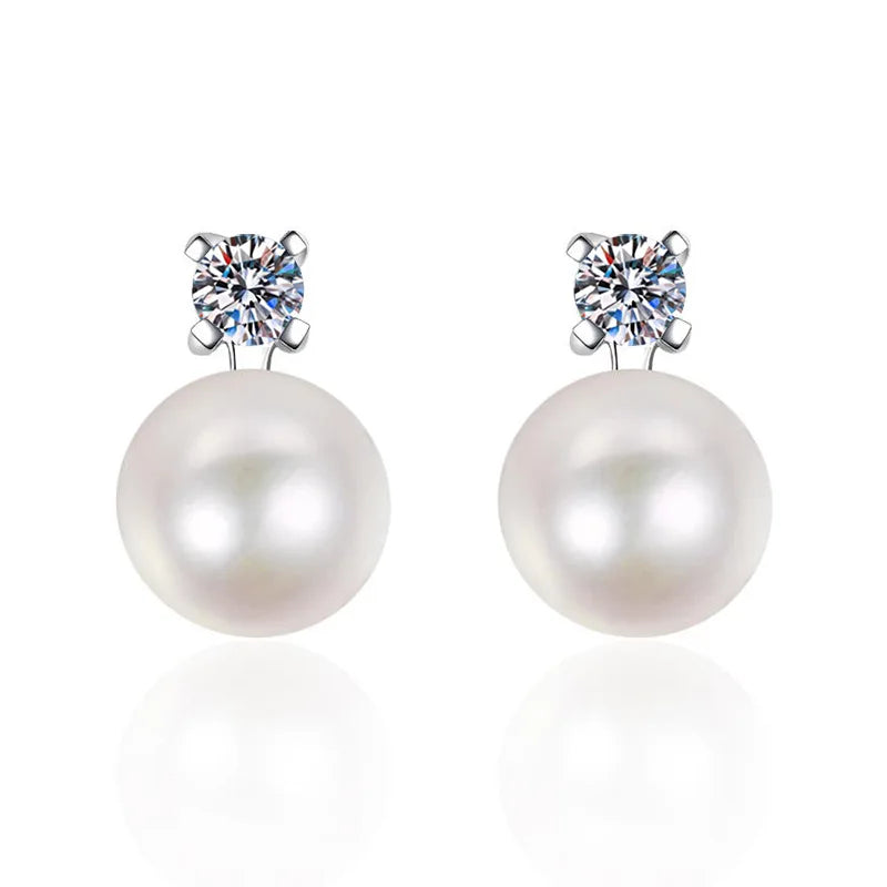 925 Sterling Silver Natural Pearl Earrings Mosonite Fashion Noble Earrings Women's Jewelry Wedding