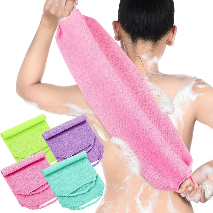 Exfoliating Back Scrubber With Handles Nylon Extended Length Back Washers Stretchable Pull Strap Washcloth Dual-Sided Bath To