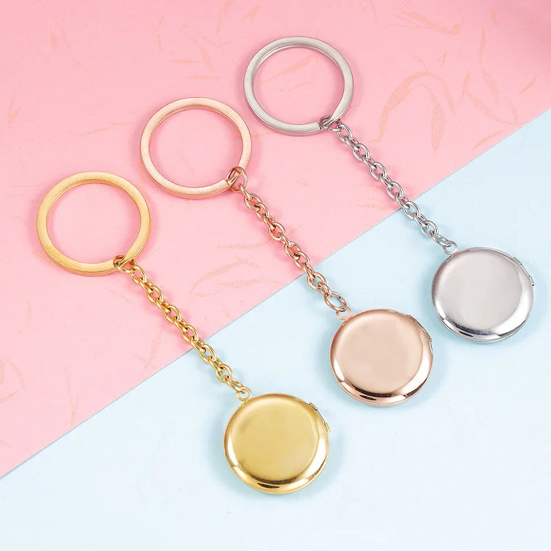 Personalized DIY Photo Stainless Steel 18K Gold Plated Name Engraved Opens Locket Mirror Polished Waterproof Keychain