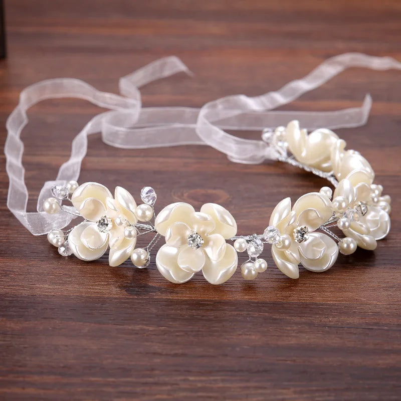 Bridal Tiara White Plastic Flowers Hairband Bridal Headband Hair Accessories