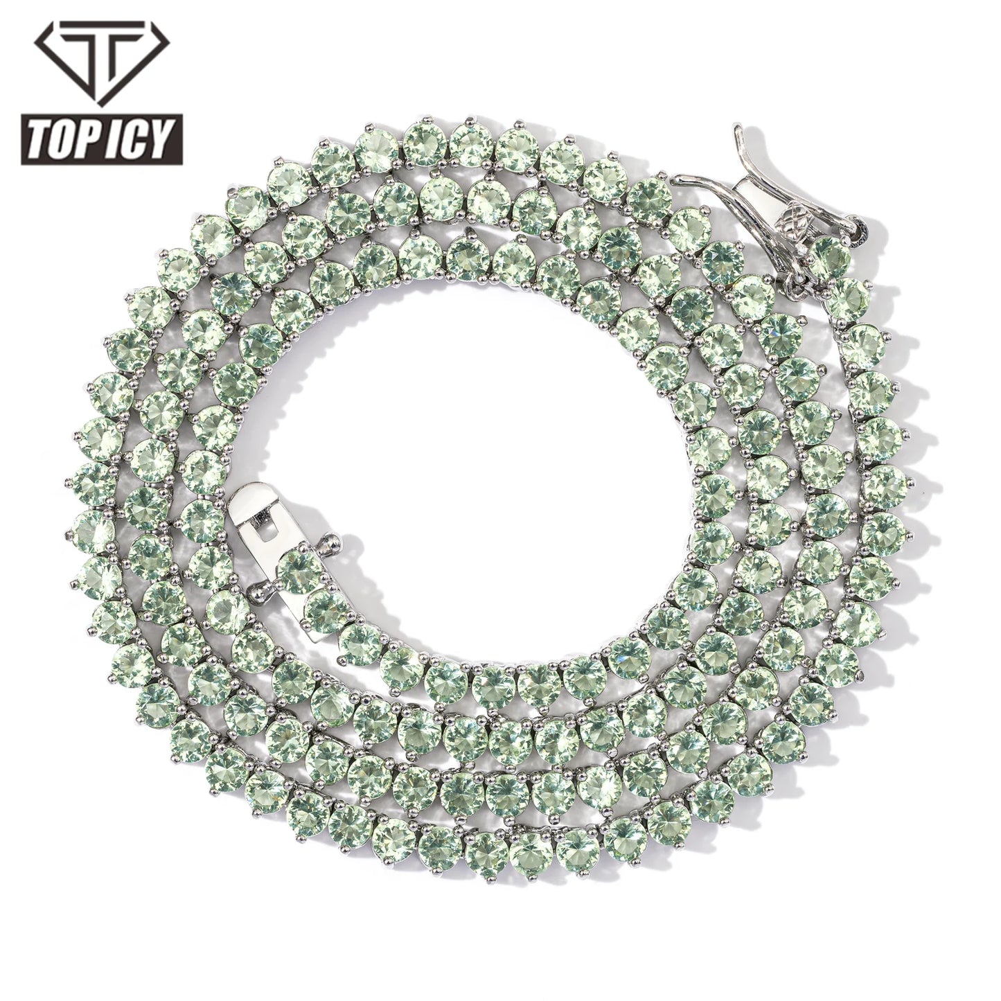 3mm Iced Out Apple Green Tennis Chain Women Fashion Jewelry Necklace Brass 18K Gold Plated 3A CZ Shiny Necklace Diamond Chain
