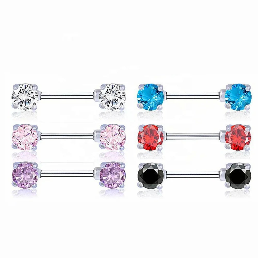 Fashion Women Nipple Bar Piercing Jewelry Stainless Steel Barbell Nipple Ring Studs With Round Zircon