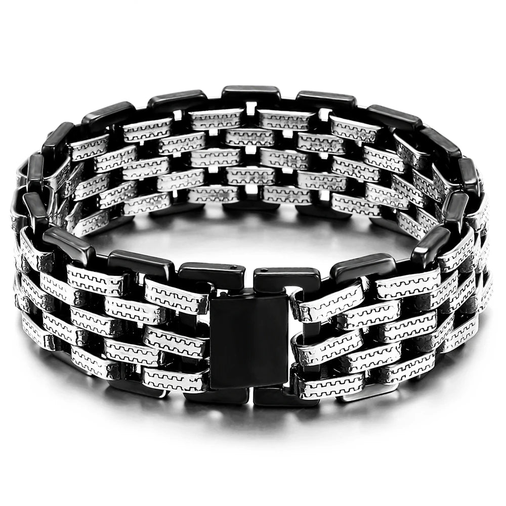 Male Vintage 3 Row Stainless Steel Bracelets Waterproof Mans