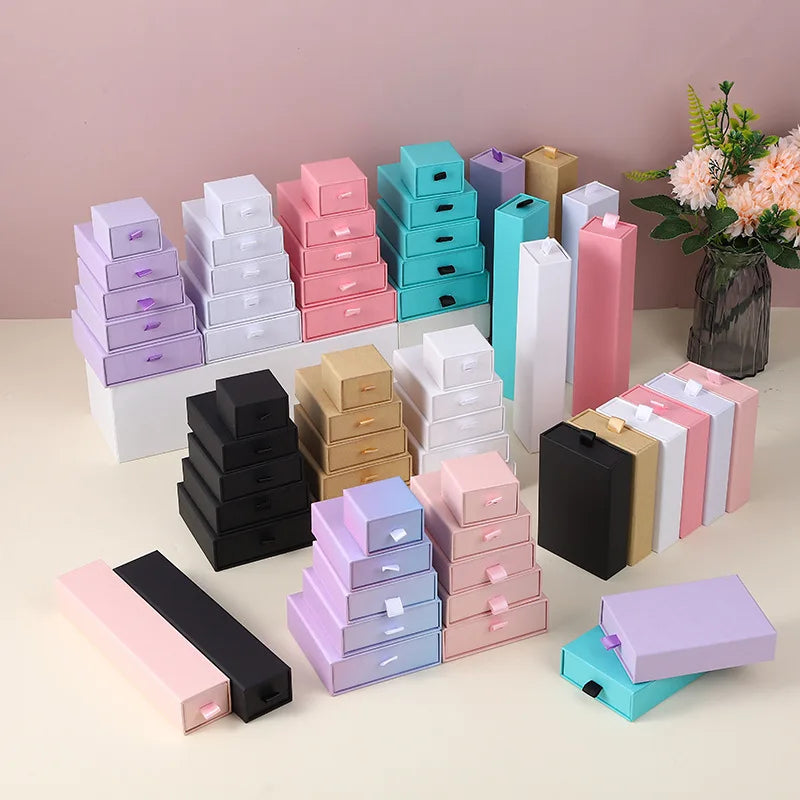 Hot Selling Custom logo Jewelry Package Box Necklace Ring Earring Bracelet Sliding Jewelry Boxes Drawer Sliding Paper Box