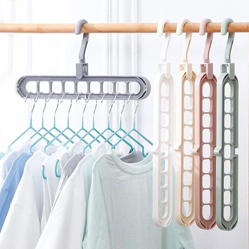 9 Hole Multifunction Space Saving Magic Hanger 360 Rotating Folding Plastic Clothes Hanger
