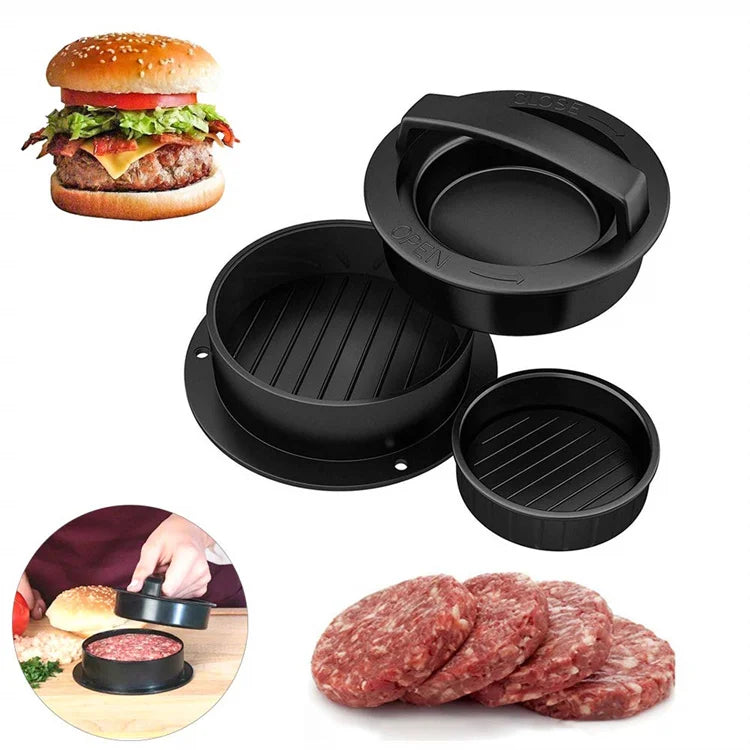 3 in 1 Hamburger Patty Maker Stuffed Burger Hamburger Press Patty Maker Non Stick Burger Patties Cookery Mold with 100 Wax Pa