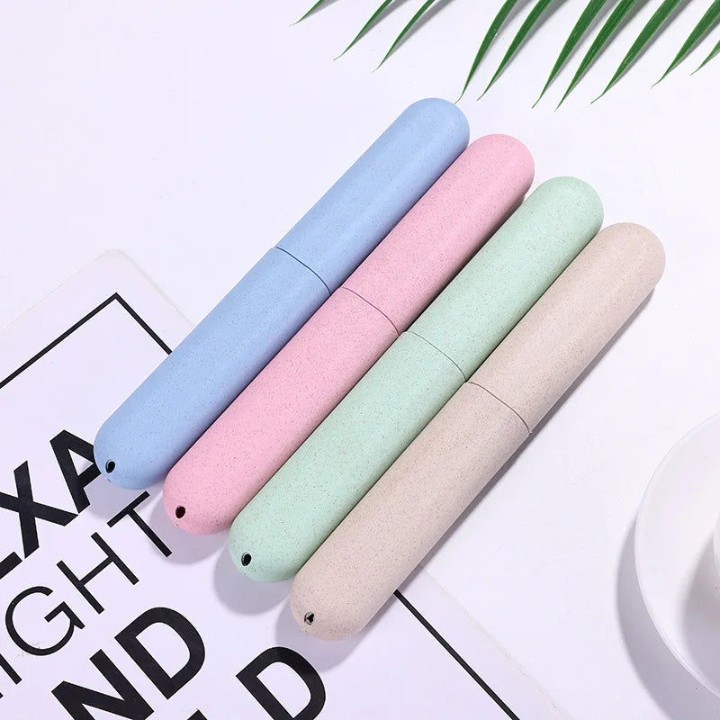 Toothbrush Tube Cover Case Wheat Straw Travel Toothbrush Box Portable Breathable Toothbrush Holders