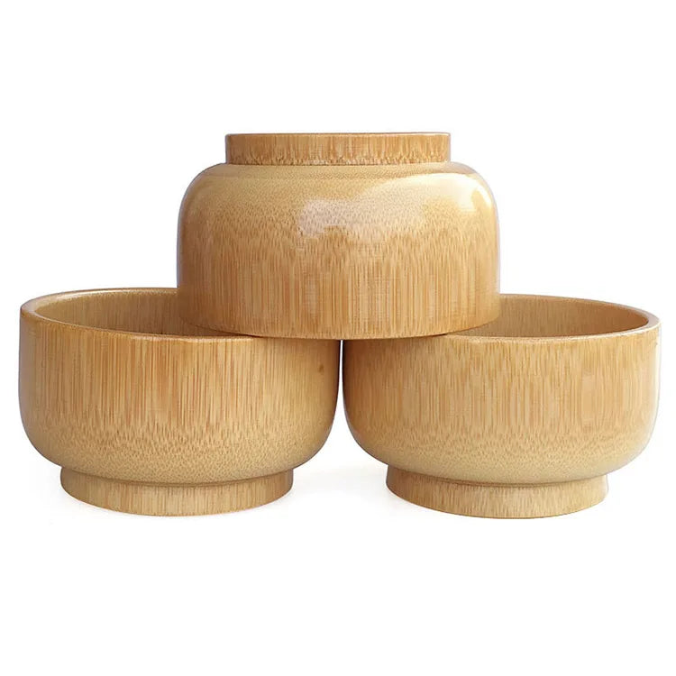 New Eco-friendly Kitchen Utensil Natural Bamboo Wooden Rice Soup Bowl Food Container Tableware Wooden Bowl