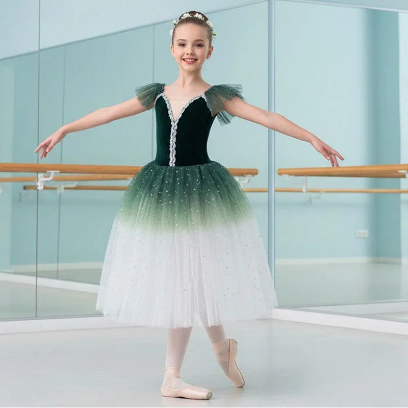 2024 New Royal Blue Ballerina Dress Girls Ballet Skirt Long Dance Dress for Children Women Performance Costumes Girls Sling B