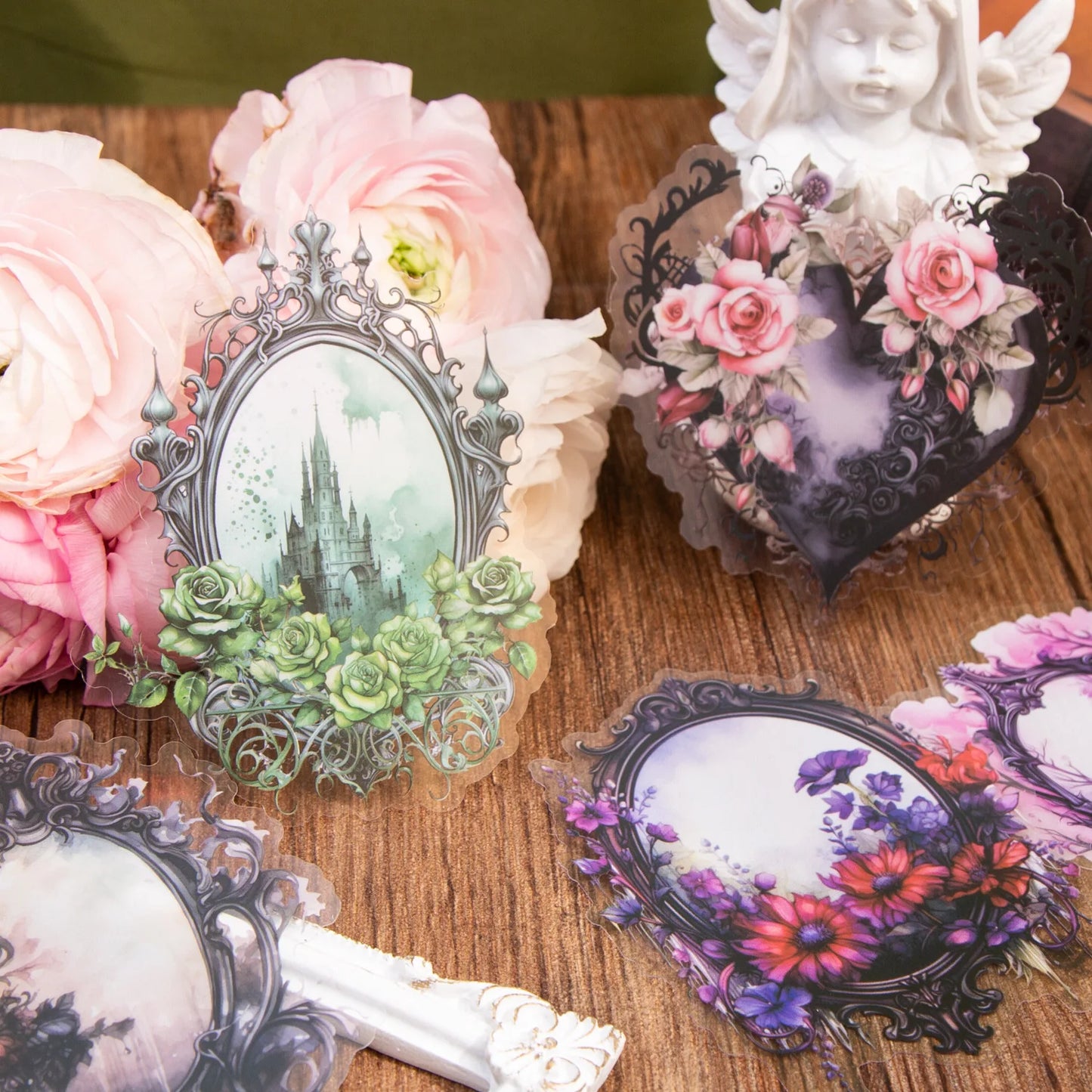 10pcs/pack PET Stickers Teenage Girl's Lovely Mirror Series Retro Border Handbook DIY Decoration
