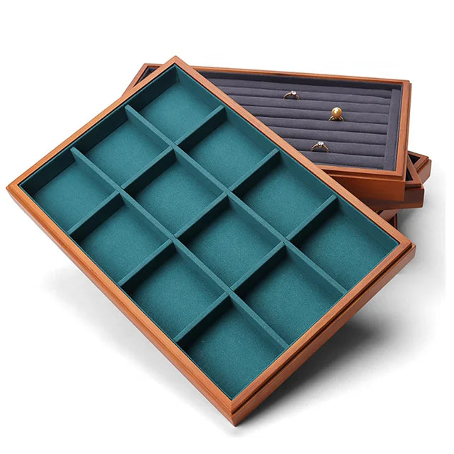 High Grade Jewelry Bamboo and Wood Transparent Cover Ring Necklace Jewelry Prop Display Tray