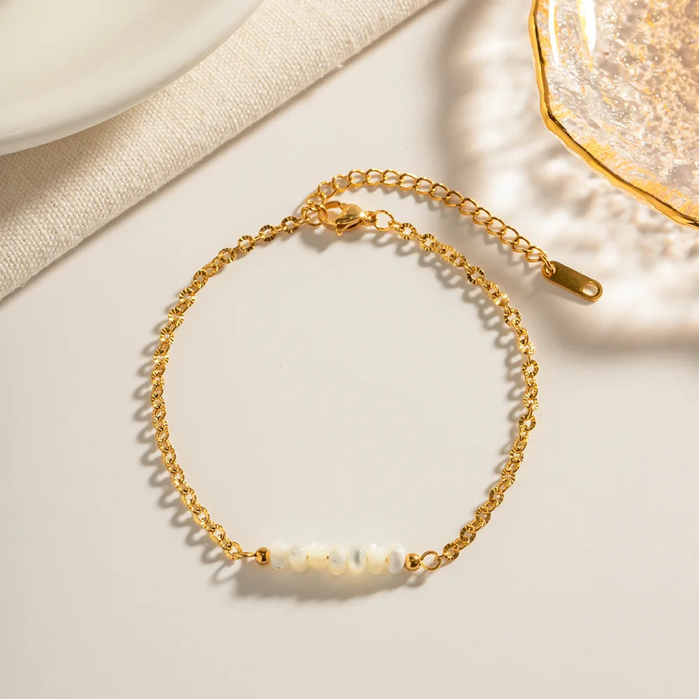 Natural Shell Beads Anklet 18K Gold Plated Stainless Steel Foot Jewelry Dainty Anklets for Women Non Tarnish
