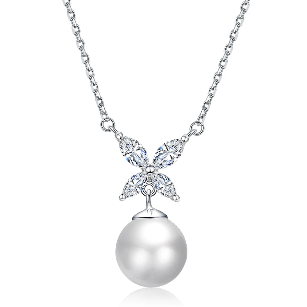 Fine Jewelry Necklaces Fashion Simple Dainty Marquise Cut Zircon 925 Sterling Silver Women's Pearl Pendant Necklace