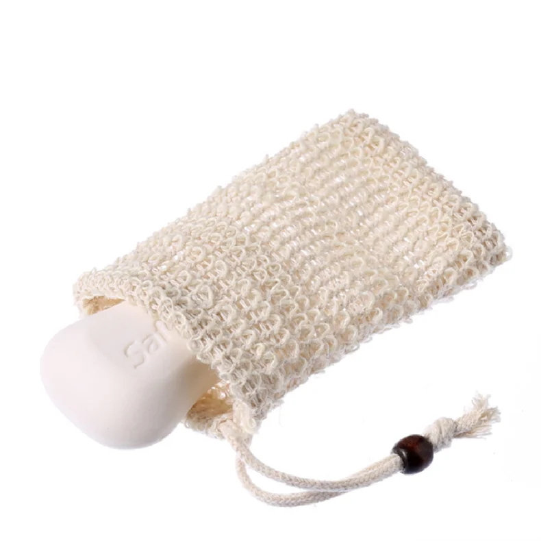 New Hot Sale Sisal Soap Bag with Drawstring Strips Exfoliating Foaming Dry Portable & Washable