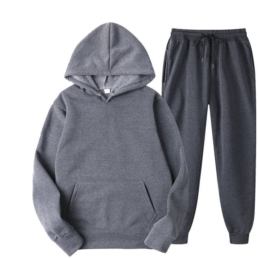Wholesale Custom Embroidered Logo Unisex Two-Piece Jogger Set Winter Plain Hoodies Tracksuits Men's Woven Sweat Pants Solid