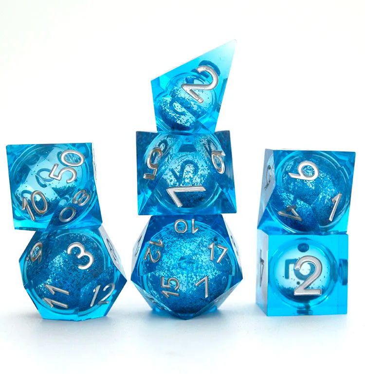 Customizable Polyhedral Resin Sharp Personalized Metal and Plastic Dice Set Razor Edge Liquid Core for Game and DND Use