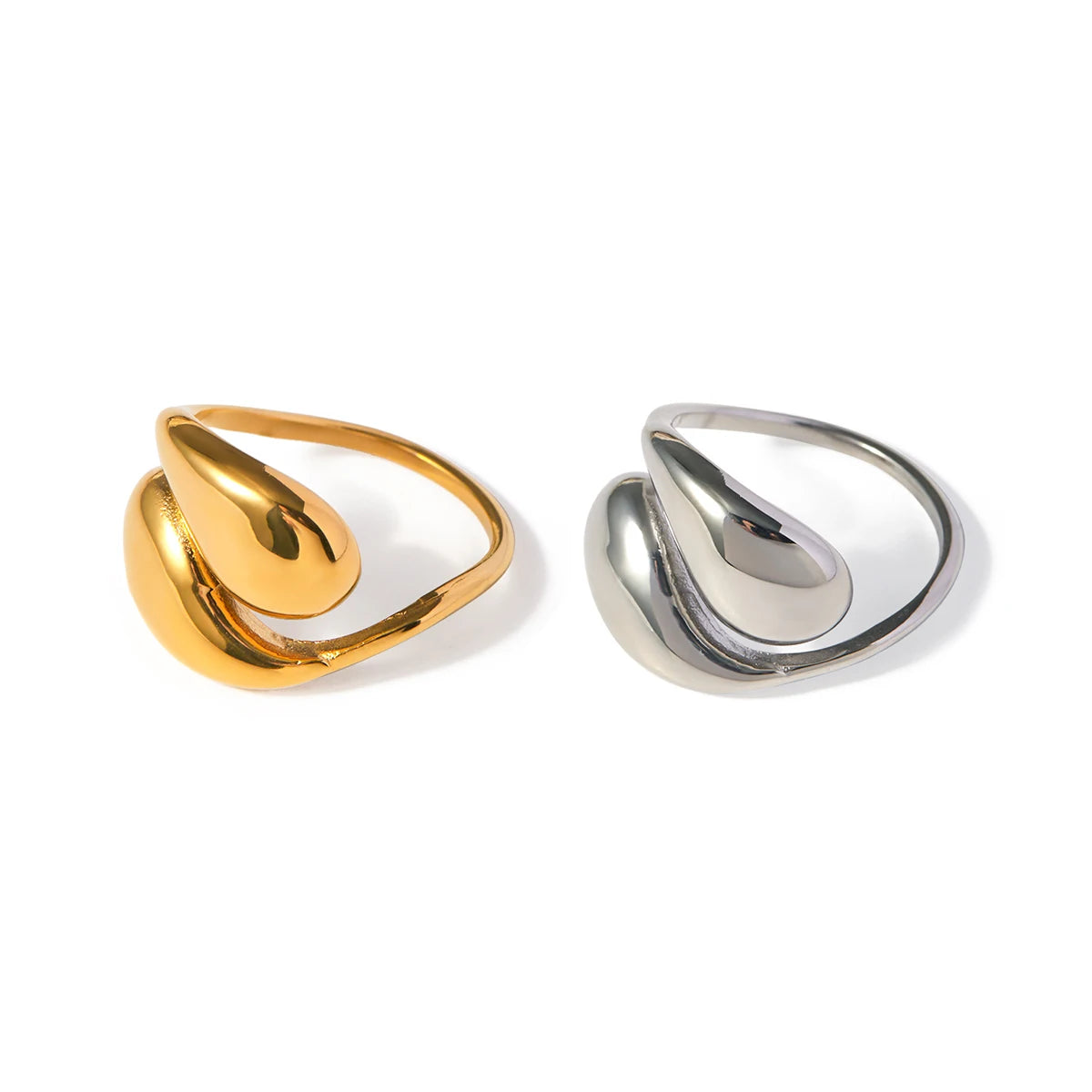 J&D Dainty Jewelry 18K Gold Plated Open Rings Gift Stainless Steel Waterdrop Cross Stacking Ring