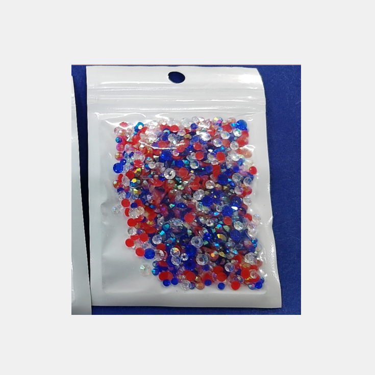 Wholesale Red White Blue Clear Flatback Rhinestones 3 4 5mm 10 Grams Bag for 4th July Theme DIY Craft Decoration