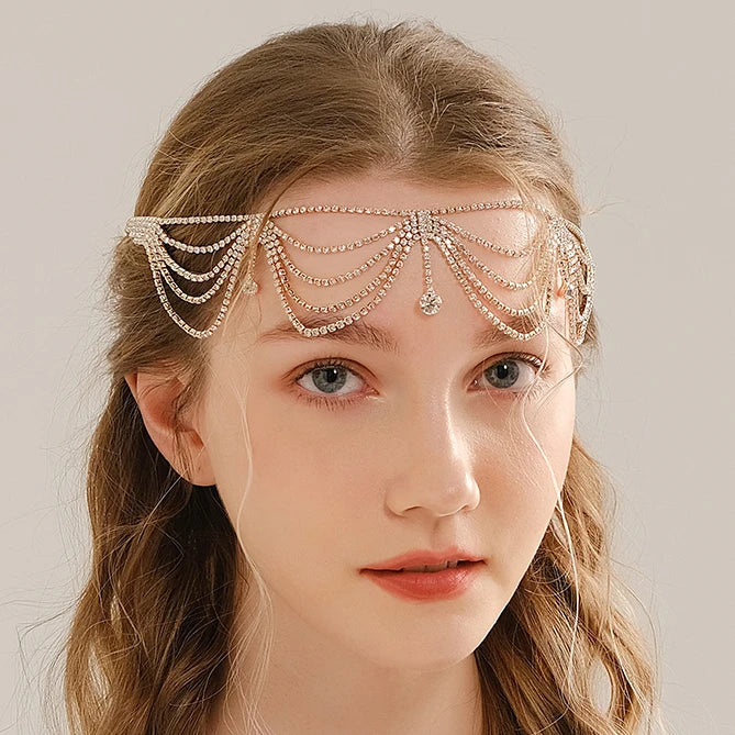 Miallo Drop Bridal Claw Chain Forehead Jewelry for Women Bohemian Rhinestones Wedding Party Tassels Head Chain