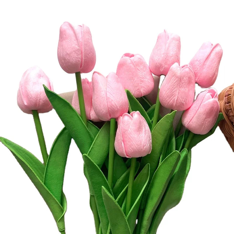 Handmade Premium Quality Artificial Tulips Faux Flowers for Weddings Valentine's Day Mother's Day Easter Christmas PU Materia
