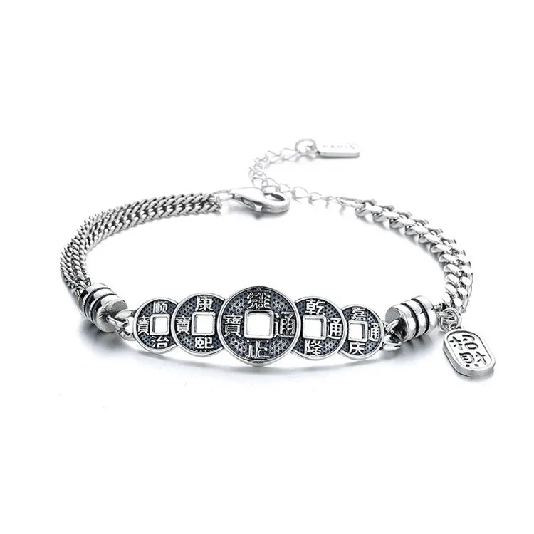 Splicing Old Coins Solid 925 Women's Sterling Silver Jewelry Bracelet