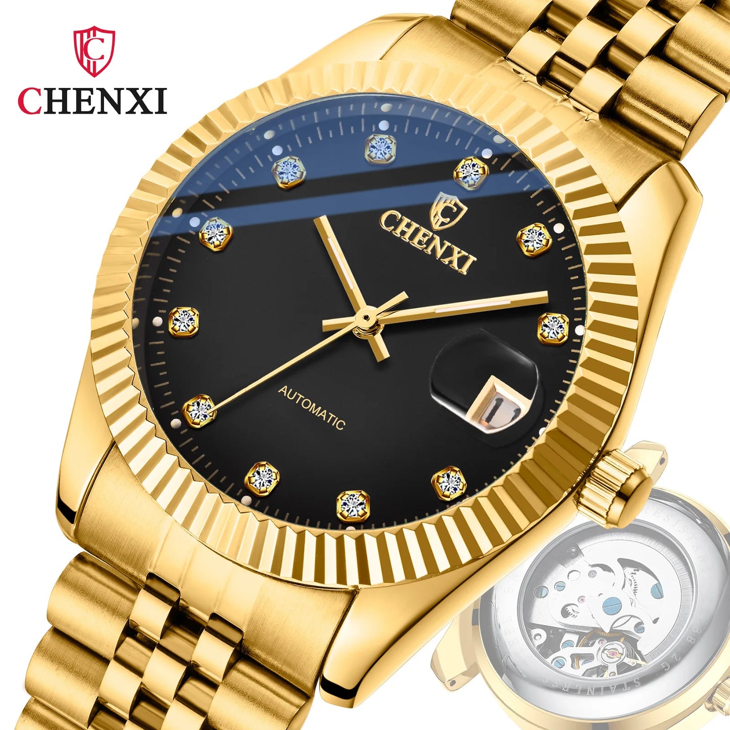 Golden Mechanical Watch CHENXI Brand Steel Band 8804A Factory Direct Fashion Trendy Business