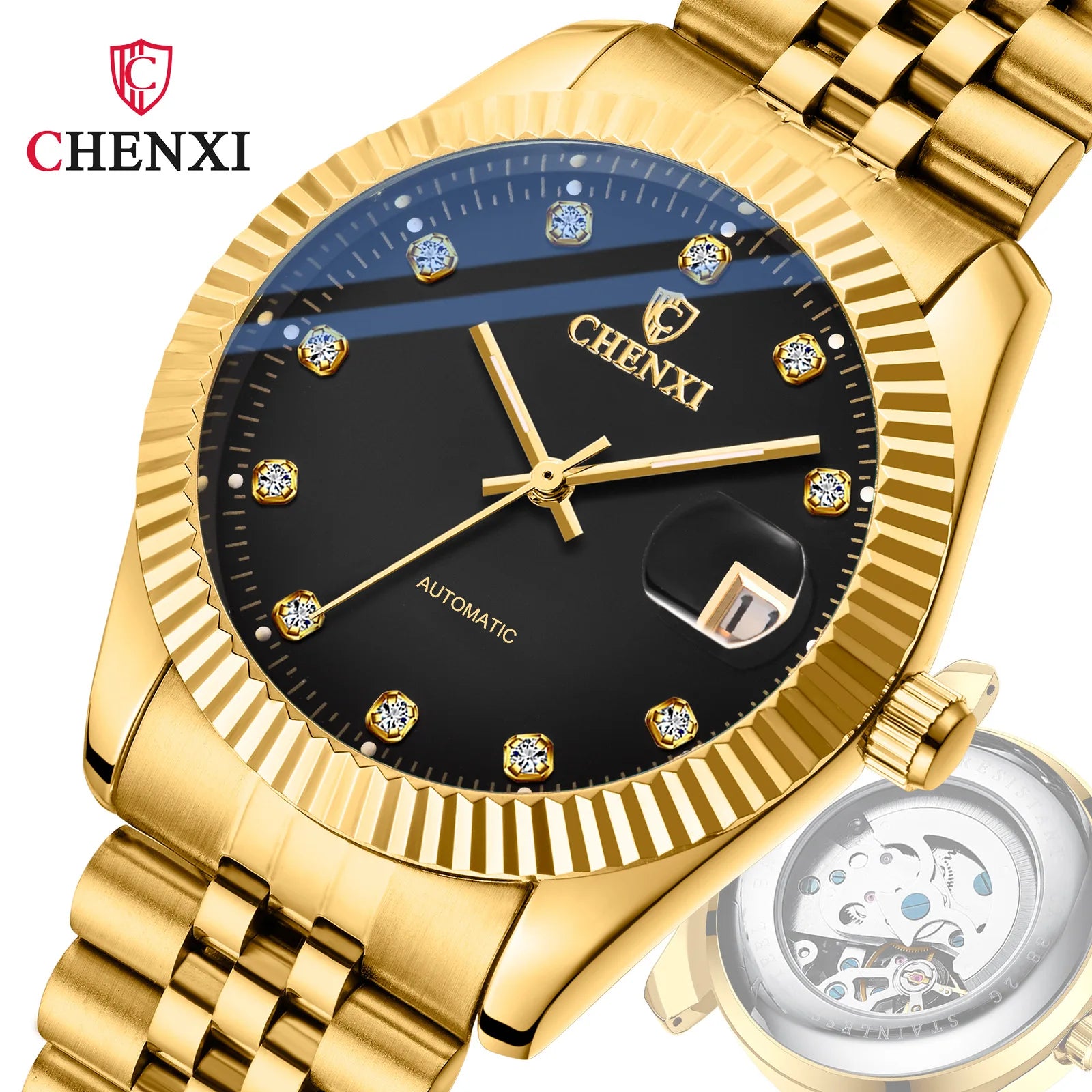 Golden Mechanical Watch CHENXI Brand Steel Band 8804A Factory Direct Fashion Trendy Business
