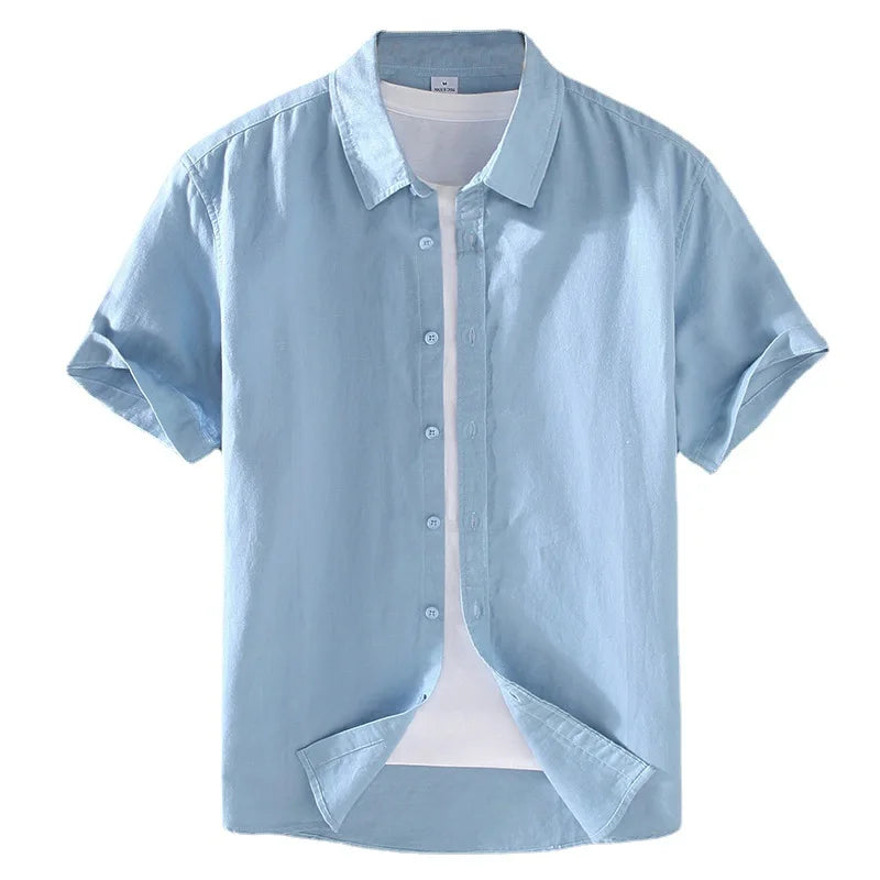 Wholesale New Arrival Summer Shirt for Men's Linen Short-sleeved Shirt Men's Casual Cotton Linen Shirt Plain Color