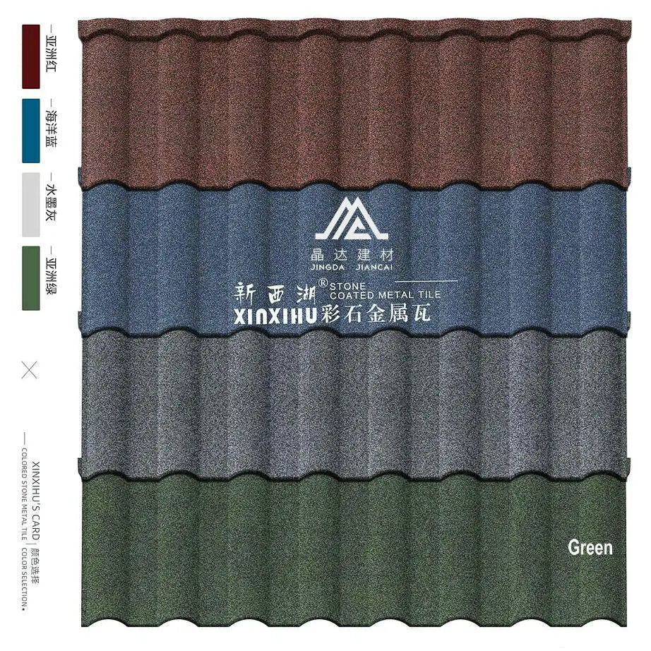 Quality Stone Chip Coated Metal Roofing Tile Supplier in Zhejiang Offering Black Red Blue Colors to Thailand Philippines Indi