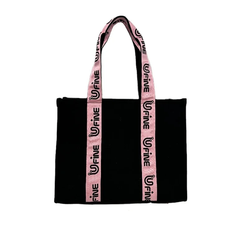 Luxury Design Custom Black Canvas Tote Bag for Women Vintage Style Handbag with Portable Feature & Printed Logo